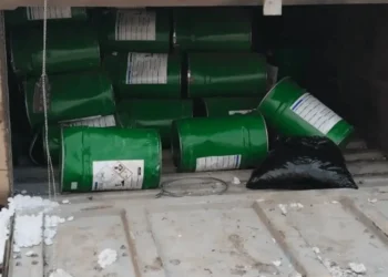 An overturned truck that spilled containers with sodium Cyanide