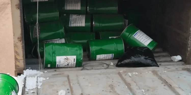 An overturned truck that spilled containers with sodium Cyanide