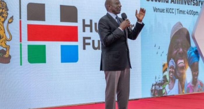 President Ruto at the second-anniversary celebrations of the Financial Inclusion Fund (Hustler Fund).